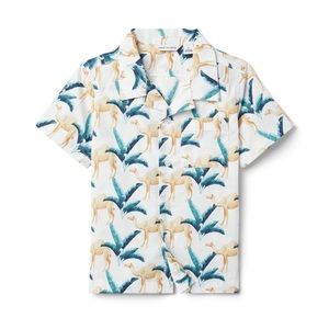Janie and Jack Boys Short Sleeve White Button Down Tropical Camel Shirt 5